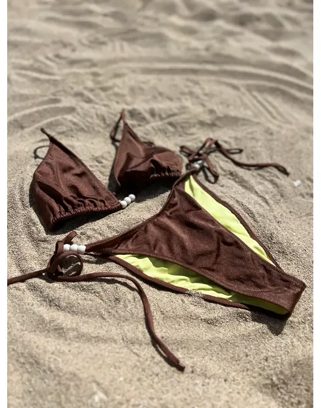 VAYU Bikini VAHINI V-formos bikinio apatinė dalis su karoliukais - Ruda 6